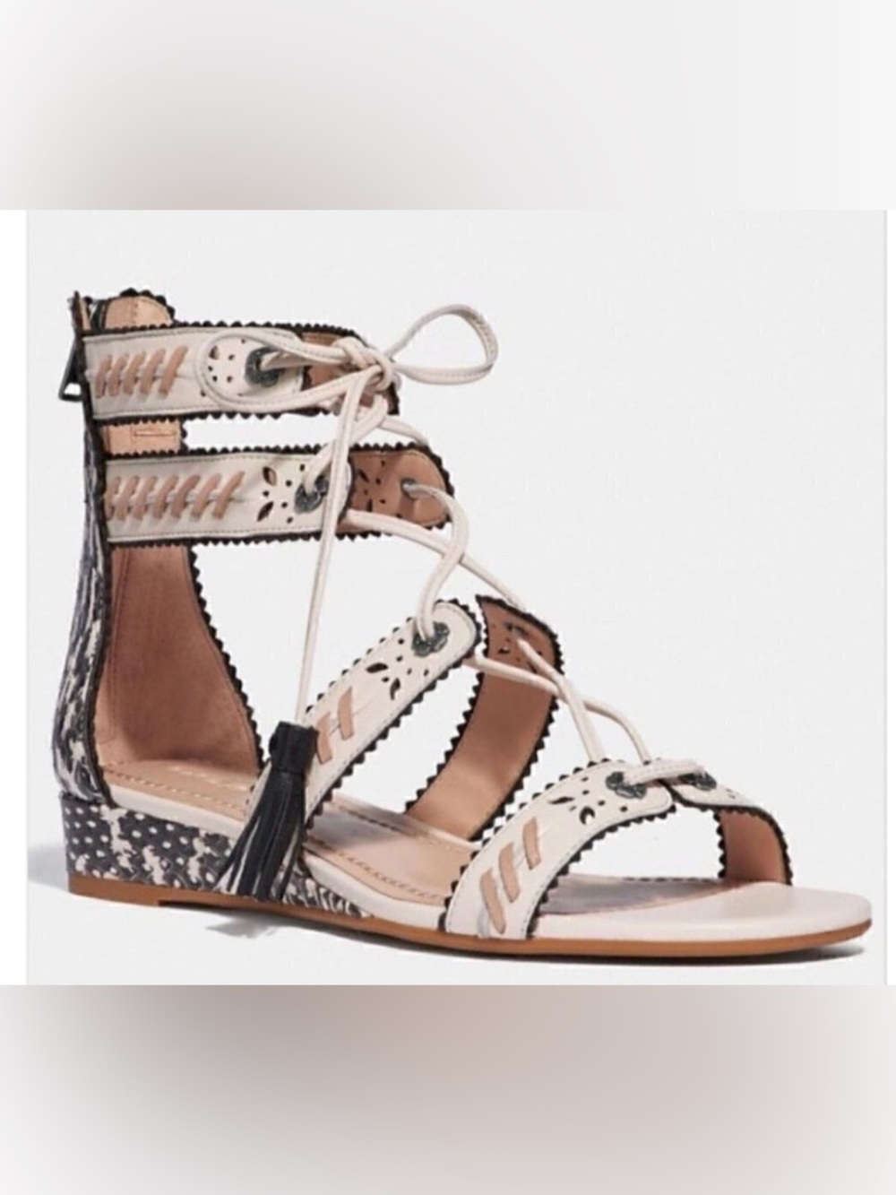 Coach Two-Tone Lace-Up Gladiator Sandal in Pale Pink and Black